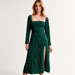 Abercrombie & Fitch long sleeve square neck midi dress, green floral